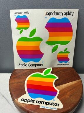 Original 1980s Apple Computer Rainbow Logo Sticker Sheet + Decal